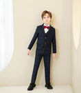 Load image into Gallery viewer, Navy Plaid Elegant 5 Piece Boys Suits
