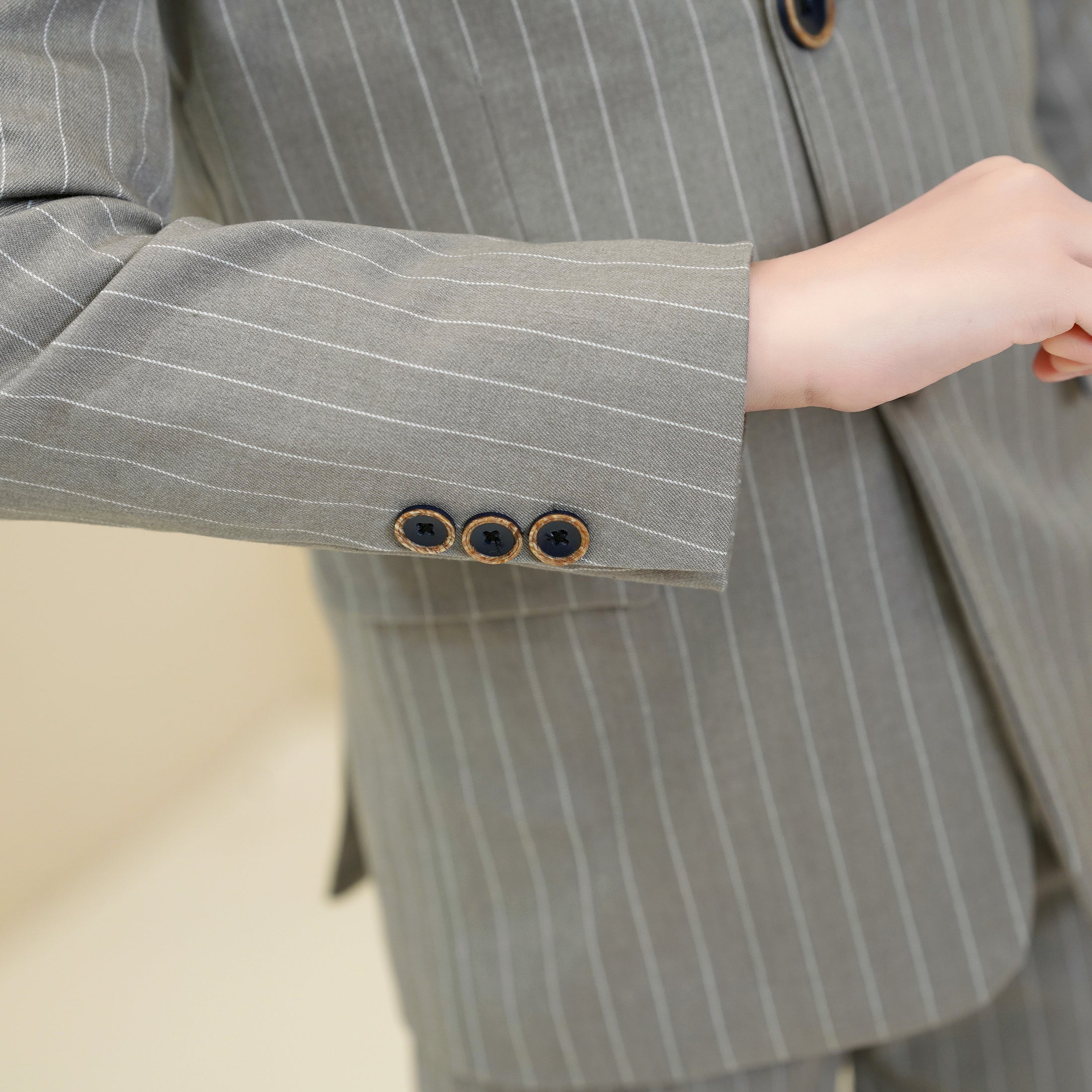 Light Grey Striped Modern 5 Piece Boy's Formal Suits