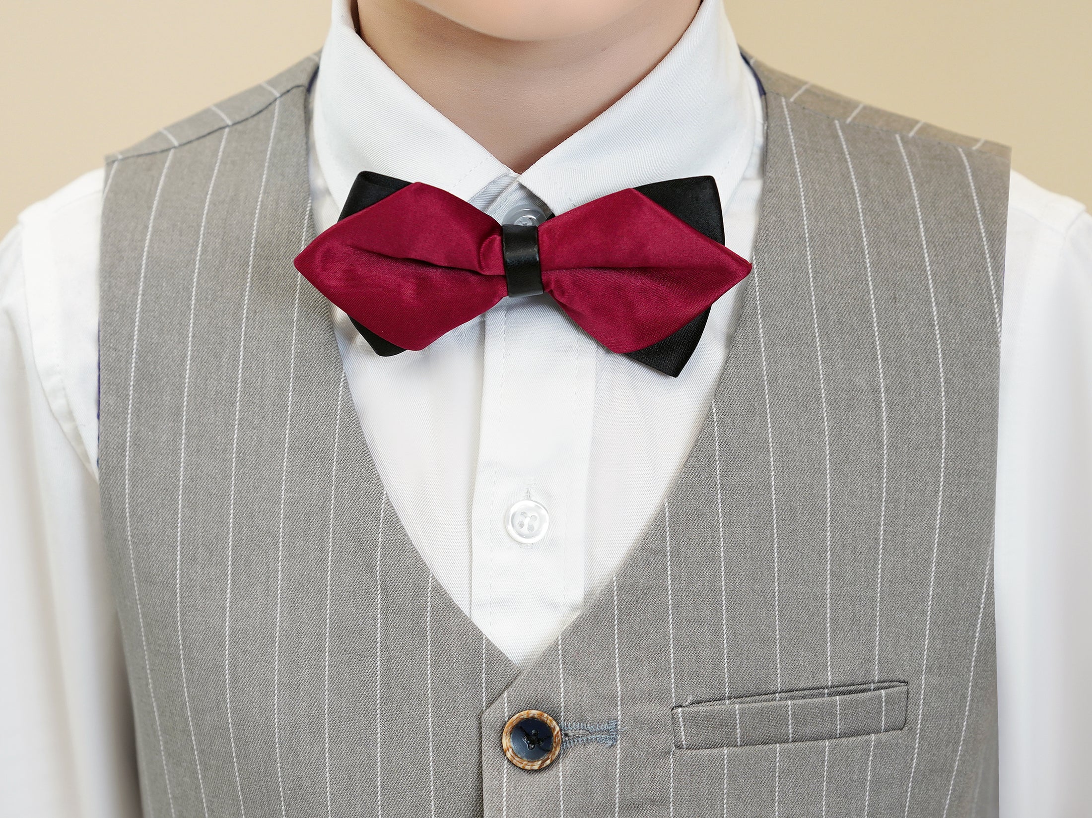 Light Grey Striped Modern 5 Piece Boy's Formal Suits