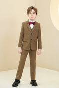 Gallery viewerに画像を読み込む, Dark Khaki Plaid Elegant 5 Piece Boys Suits
