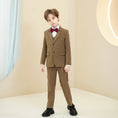 Load image into Gallery viewer, Dark Khaki Plaid Elegant 5 Piece Boys Suits
