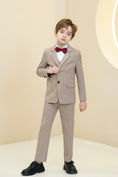 Gallery viewerに画像を読み込む, Khaki Striped Modern 5 Piece Boy's Formal Suits
