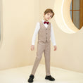 Gallery viewerに画像を読み込む, Khaki Striped Modern 5 Piece Boy's Formal Suits
