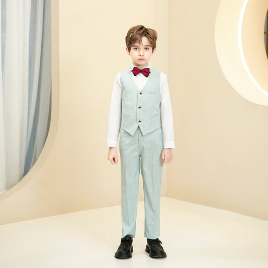 Mint Green Plaid Elegant Formal 4 Piece Boys Suits