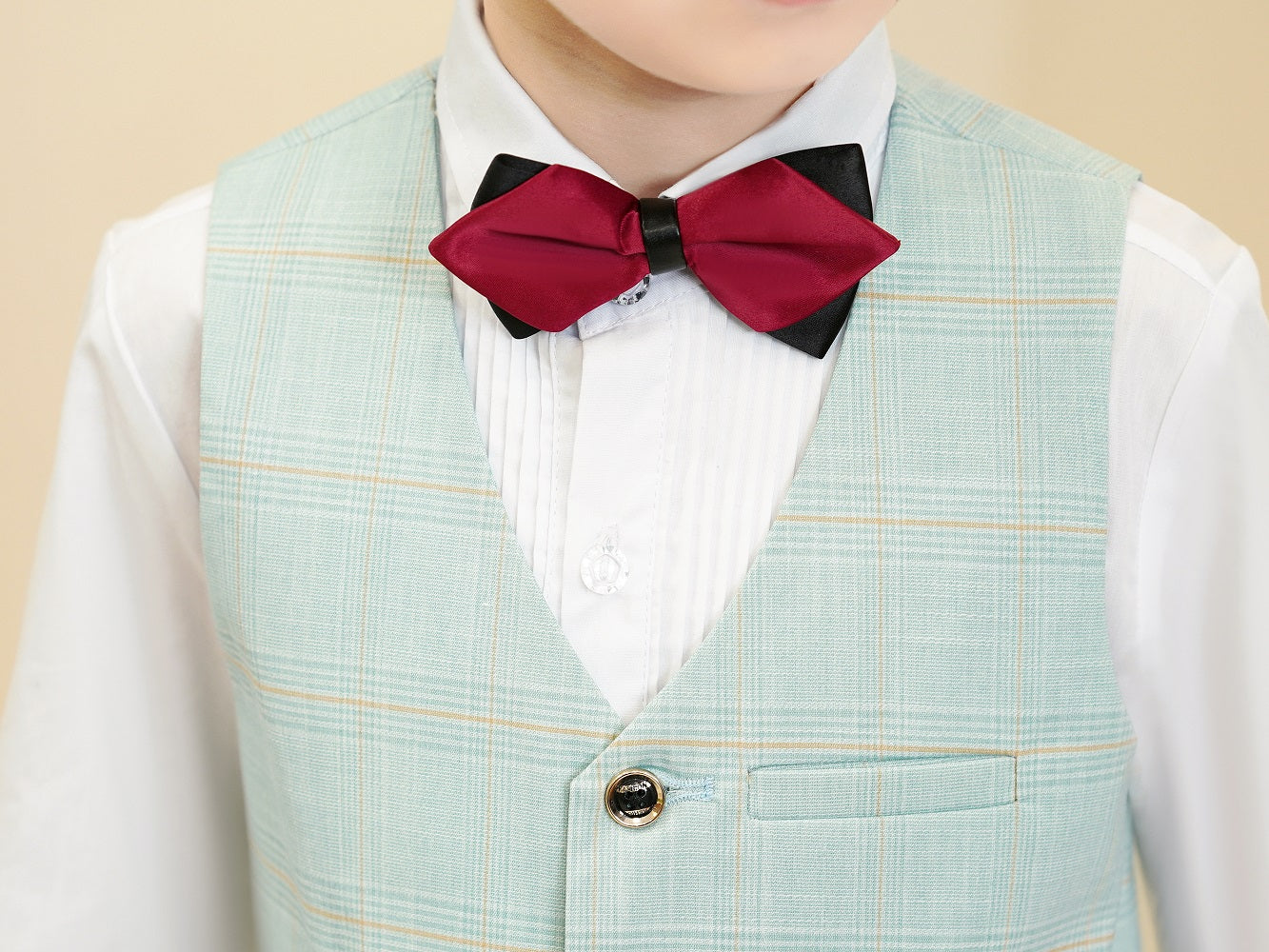 Mint Green Plaid Elegant Formal 5 Piece Boys Suits