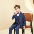 Load image into Gallery viewer, Blue Plaid Elegant Formal 5 Piece Boys Suits
