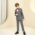 Load image into Gallery viewer, Grey Plaid Elegant 5 Piece Boys Suits
