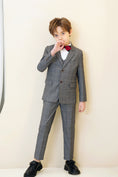 Load image into Gallery viewer, Grey Plaid Elegant 5 Piece Boys Suits
