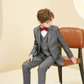 Load image into Gallery viewer, Grey Plaid Elegant 5 Piece Boys Suits
