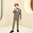 Load image into Gallery viewer, Khaki Plaid Elegant 5 Piece Boys Suits
