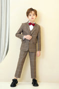 Load image into Gallery viewer, Khaki Plaid Elegant 5 Piece Boys Suits
