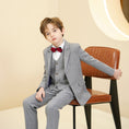 Bild in Galerie-Betrachter laden, Light Grey Plaid Elegant Formal 5 Piece Boys Suits
