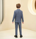 Load image into Gallery viewer, Blue and White Plaid Elegant 5 Piece Boys Suits
