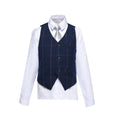 Cargar la imagen en la vista de la galería, Blue Plaid Elegant Formal 4 Piece Boy's Formal Suits With Vest+Pants+Shirt+Tie
