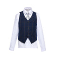 Load image into Gallery viewer, Navy Plaid 2 Piece Kids Boys' Vest and Pants Dress Suits Set
