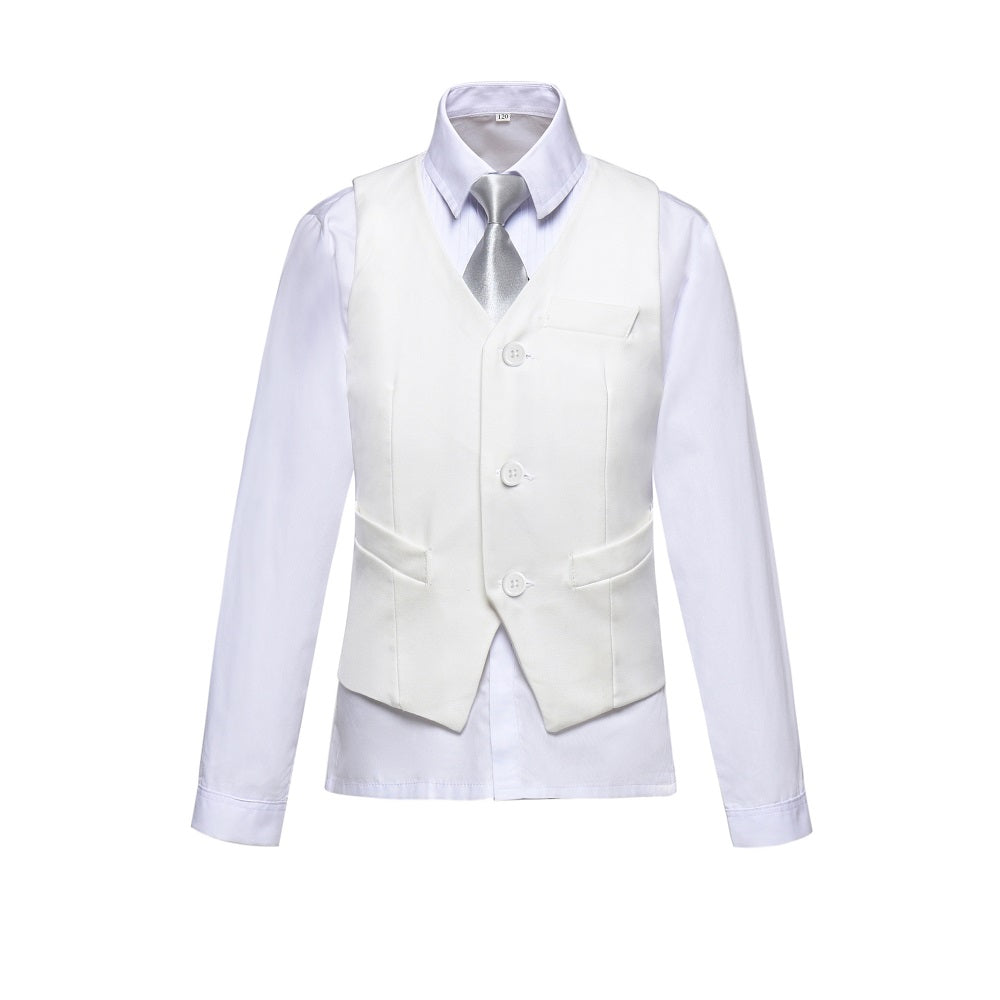 White Slim 4 Piece Boy's Formal Suits With Vest+Pants+Shirt+Tie