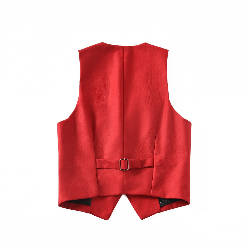 Red 3 Buttons Boys Girls Fully Lined Formal Suit Vest