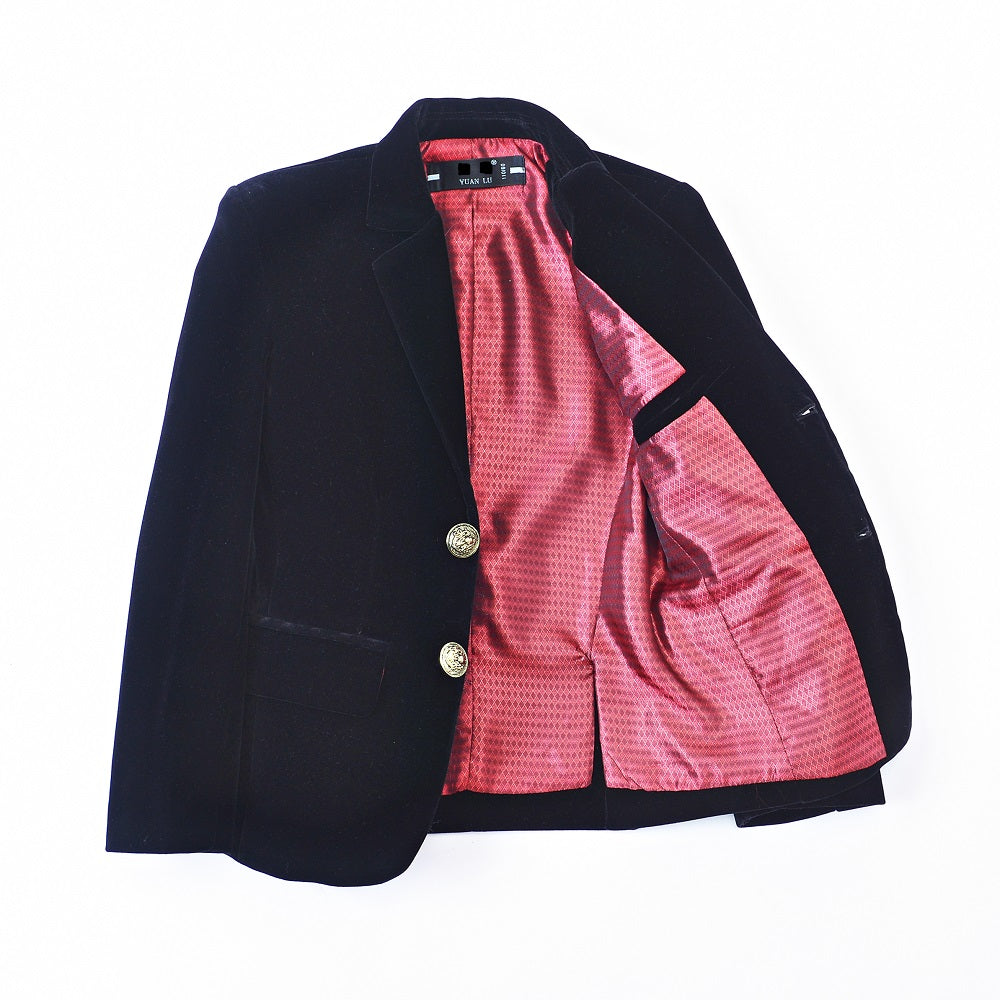 Black Boys Single-Breasted Velvet Blazer