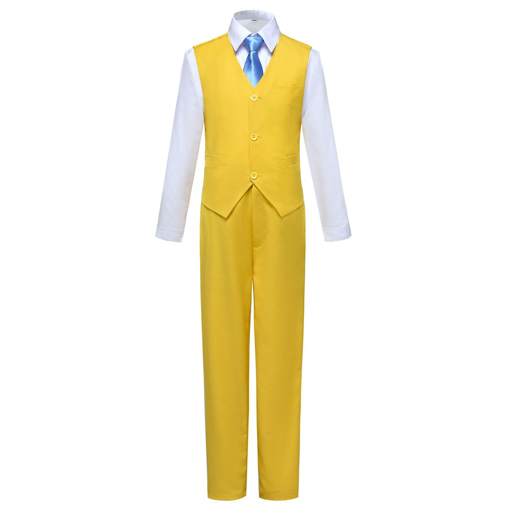 Yellow Classic 4 Piece Boy's Suits With Vest+Pants+Shirt+Tie