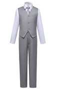 Cargar la imagen en la vista de la galería, Light Grey Classic 4 Piece Boy's Formal Suits With Vest+Pants+Shirt+Tie
