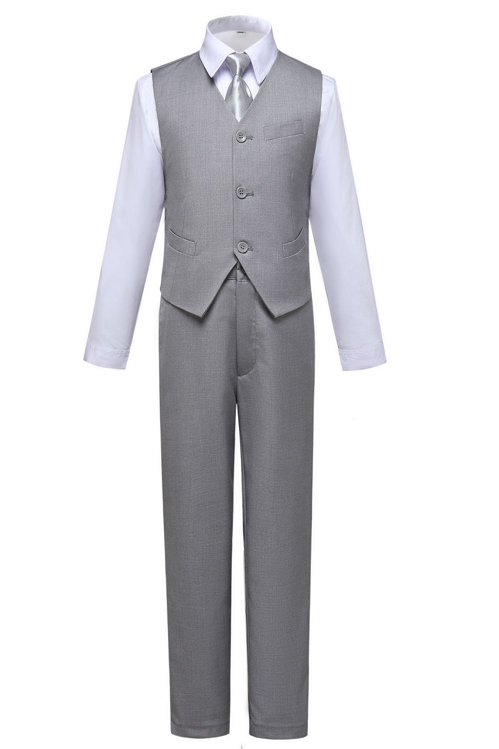 Light Grey Classic 4 Piece Boy's Formal Suits With Vest+Pants+Shirt+Tie