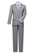 Cargar la imagen en la vista de la galería, Light Grey 3 Piece Kids Boys' Formal Fit Blazer Vest and Pants Dress Suits Set
