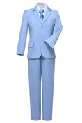 Cargar la imagen en la vista de la galería, Light Blue 3 Piece Kids Boys' Formal Fit Blazer Vest and Pants Dress Suits Set
