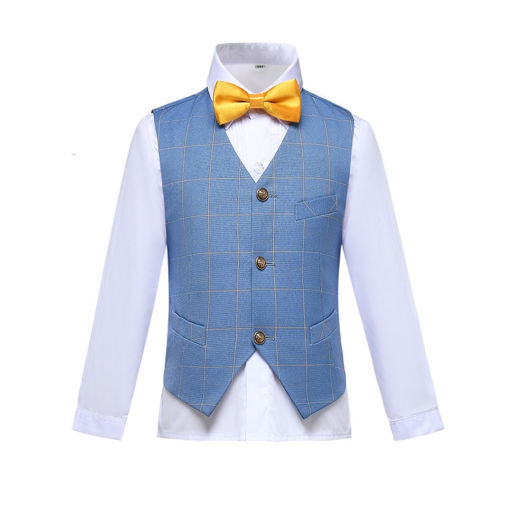 Light Blue Plaid Boys Girls Fully Lined Formal Suit Vest