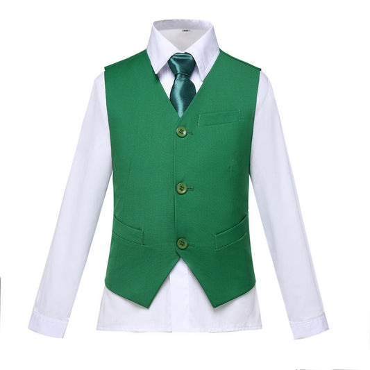 Green 3 Buttons Boys Girls Fully Lined Formal Suit Vest