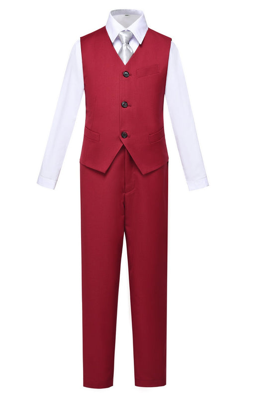 Burgundy 2 Piece Kids Boys' Vest and Pants Dress Suits Set