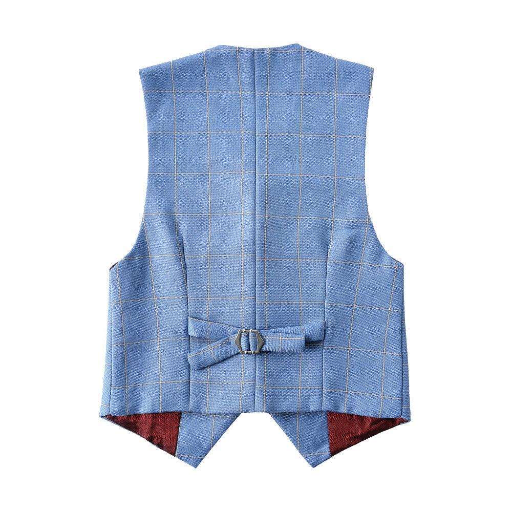 Light Blue Plaid Boys Girls Fully Lined Formal Suit Vest