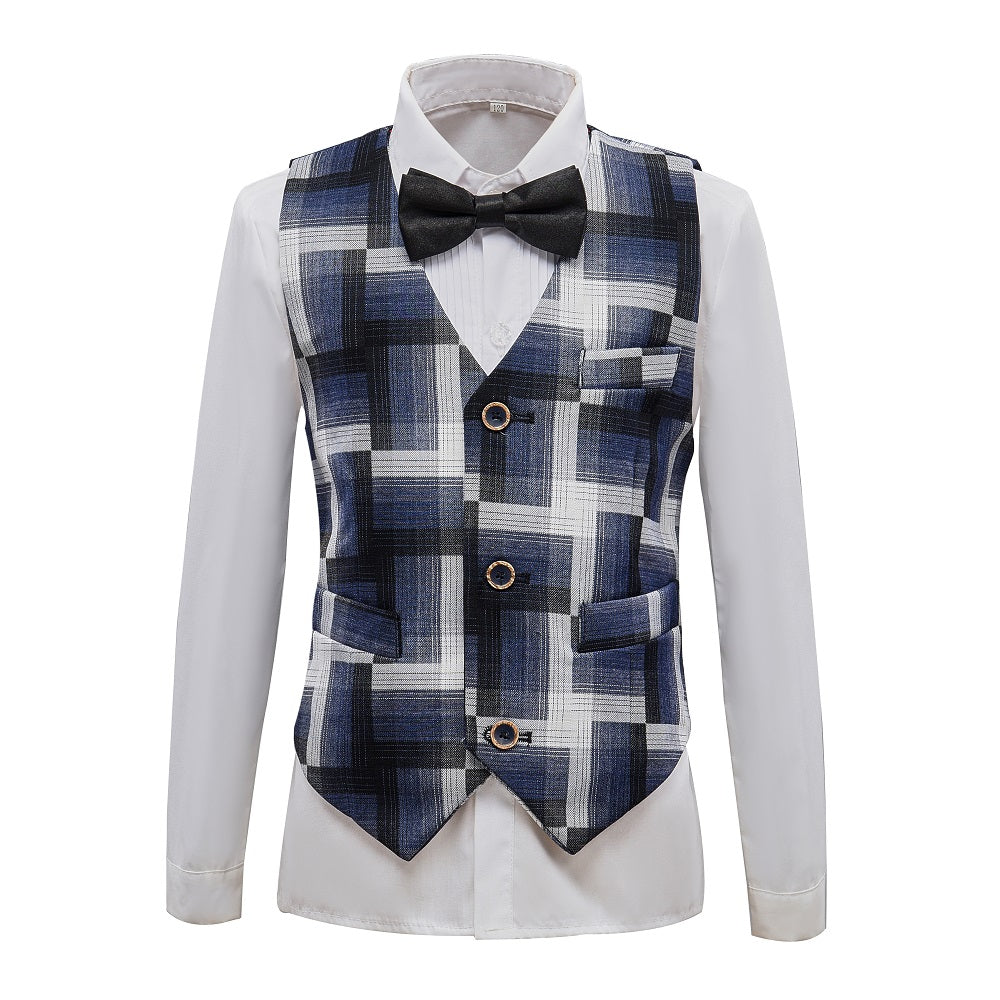 Black and Grey Plaid Banquet 5 Piece Boys Suits