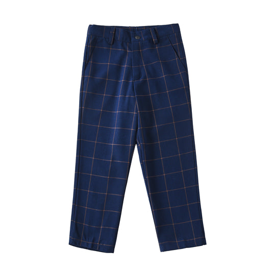 Blue Plaid High Quality Formal Boys Dresswear Pants