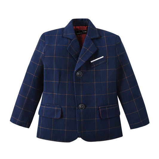 Blue Plaid Elegant Formal 4 Piece Boys Suits With Jacket+Pants+Shirt+Tie