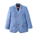 Cargar la imagen en la vista de la galería, Light Blue Plaid Elegant Formal 4 Piece Boys Suits With Jacket+Pants+Shirt+Tie
