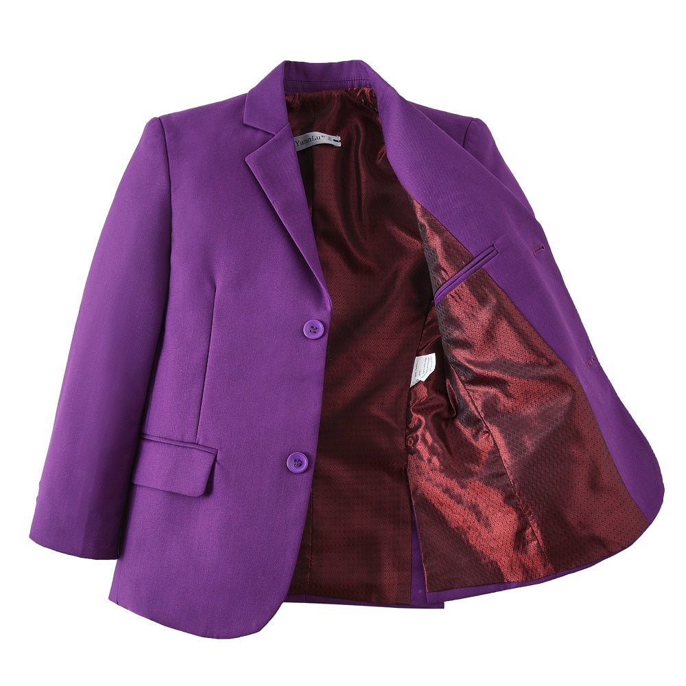 Purple 3 Piece Kids Boys' Formal Fit Blazer Vest and Pants Dress Suits Set