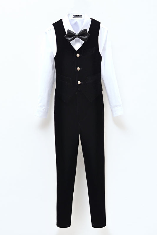 Black Velvet 2 Piece Kids Boys' Vest and Pants Dress Suits Set