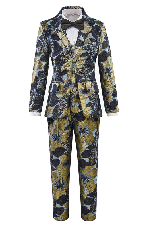 Blue and Grey Unique Patterned Party Banquet 5 Piece Boys Suits