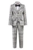 Load image into Gallery viewer, Grey Unique Patterned Party Banquet 5 Piece Boys Suits
