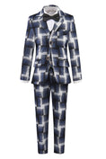 Load image into Gallery viewer, Black and Grey Plaid Banquet 5 Piece Boys Suits
