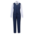 Cargar la imagen en la vista de la galería, Navy Fit Slim 4 Piece Boy's Formal Suits With Vest+Pants+Shirt+Tie
