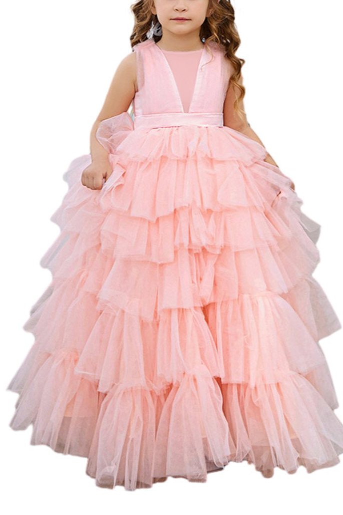 Applique Lace Tulle Flower Girl Dress for Wedding Bridesmaid Princess Pageant Party Gown FLC00427