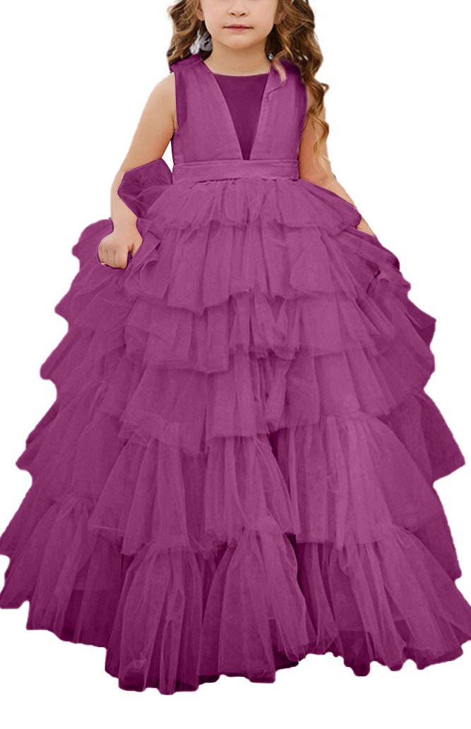 Applique Lace Tulle Flower Girl Dress for Wedding Bridesmaid Princess Pageant Party Gown FLC00427