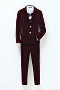 Cargar la imagen en la vista de la galería, Burgundy Velvet 3 Piece Boy's Formal Boys Suits With Jacket Vest Pants
