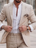 Cargar la imagen en la vista de la galería, Men's Linen Suits Summer Beach Wedding Suits 2 Piece Suits Tailored Fit 2024
