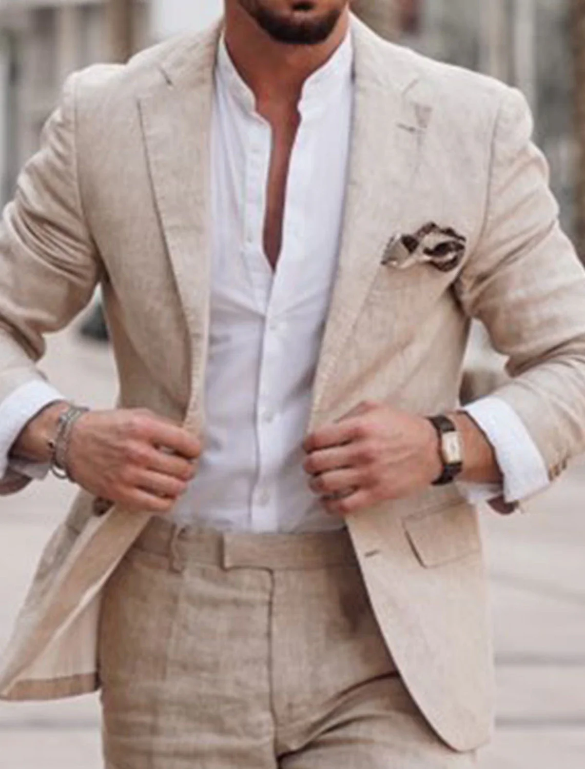 Men's Linen Suits Summer Beach Wedding Suits 2 Piece Suits Tailored Fit 2024