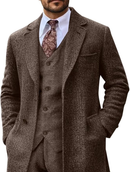 Retro Tweed Herringbone Long Blazer 3 Pieces Mens Suits 3690