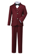 Cargar la imagen en la vista de la galería, Burgundy 3 Piece Kids Boys' Formal Blazer Vest and Pants Dress Suits Set
