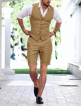 Gallery viewerに画像を読み込む, Linen Summer Suits 2 Piece Causal Men Suits Vest and Shorts Tailored Fit 2024
