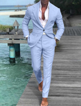 Gallery viewerに画像を読み込む, Men's Wedding Linen Beach Summer Single Breasted One-button 2 Piece Suits
